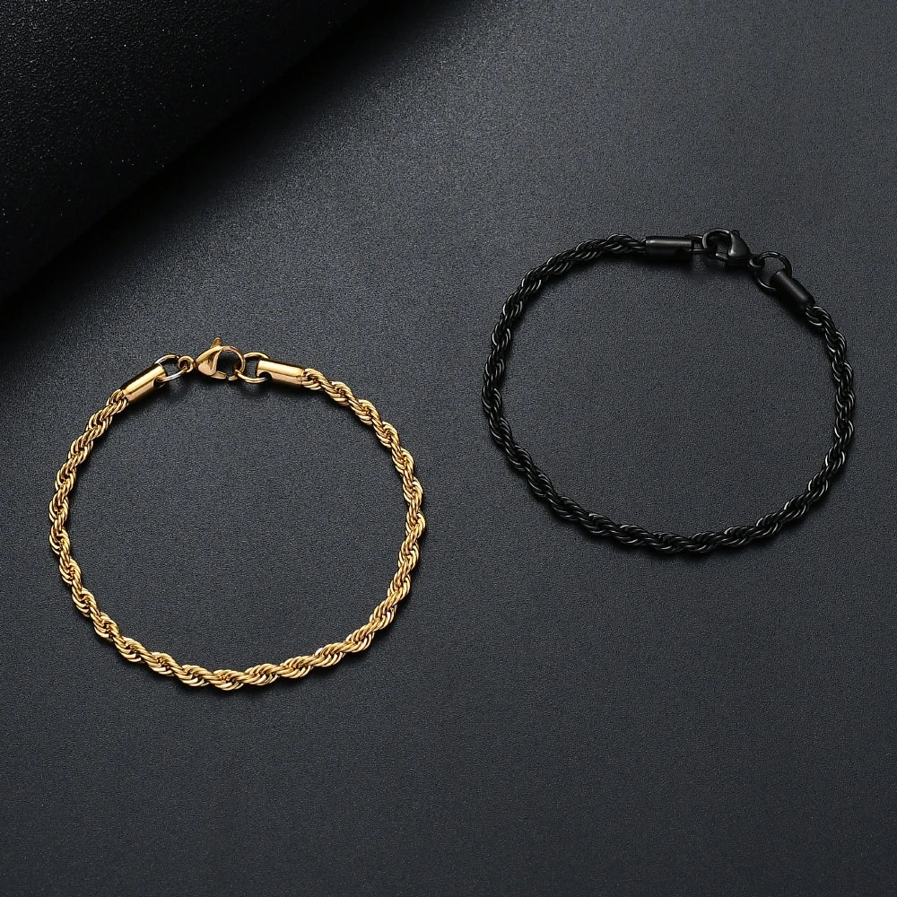 Golden Black Twisted Rope Chain Bracelet