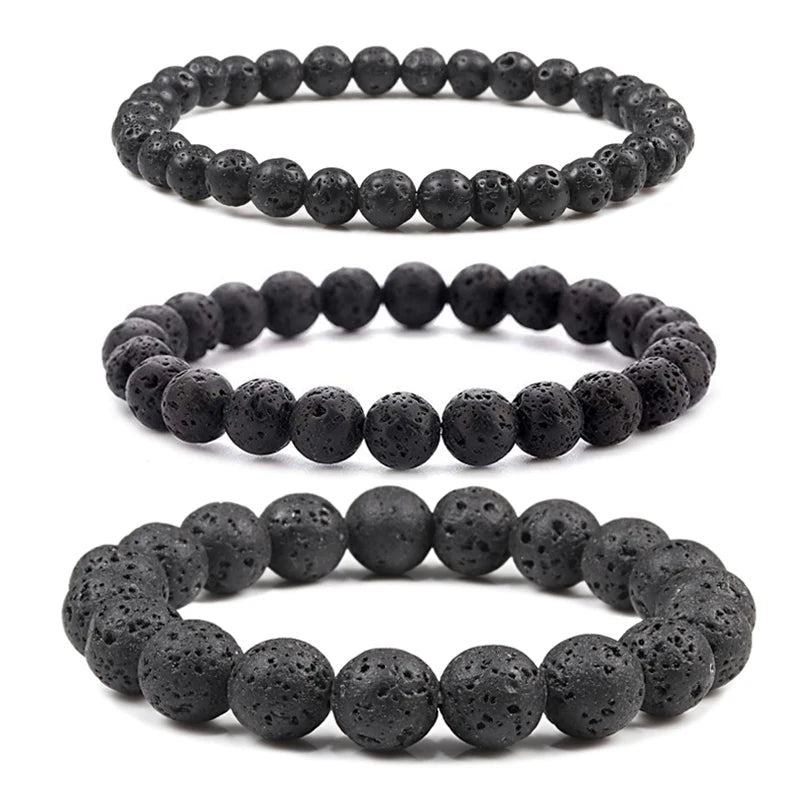 Charm Bracelet Natural Stone Beads 6/8/10mm Volcanic Lava Tiger Eye Beads Elastic Bracelets For Men Women Jewelry pulsera hombre