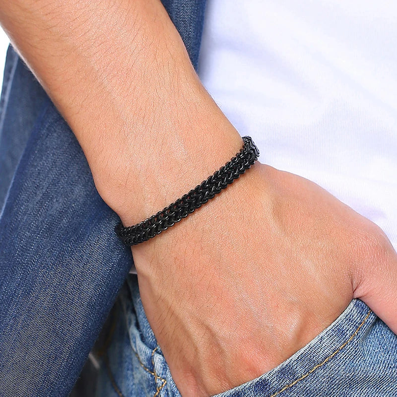 Cool Double Curb Chain Bracelets for Men Stainless Steel Punk