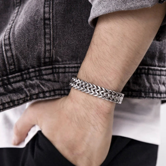 Cool Double Curb Chain Bracelets for Men Stainless Steel Punk