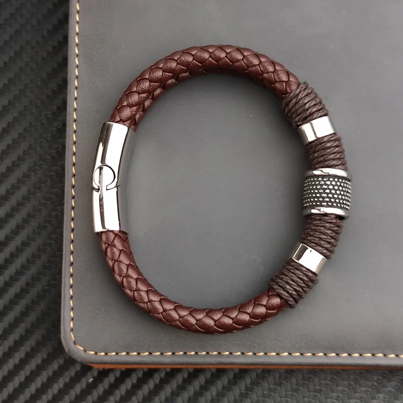 Brown Genuine Leather Men Bracelet