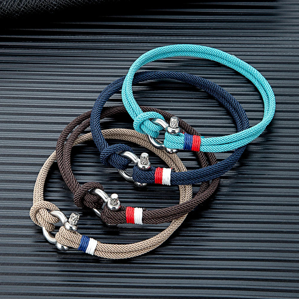 Blue Braided Rope Bracelet Stainless Steel