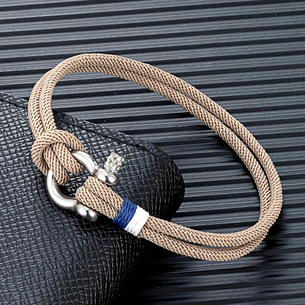 Blue Braided Rope Bracelet Stainless Steel