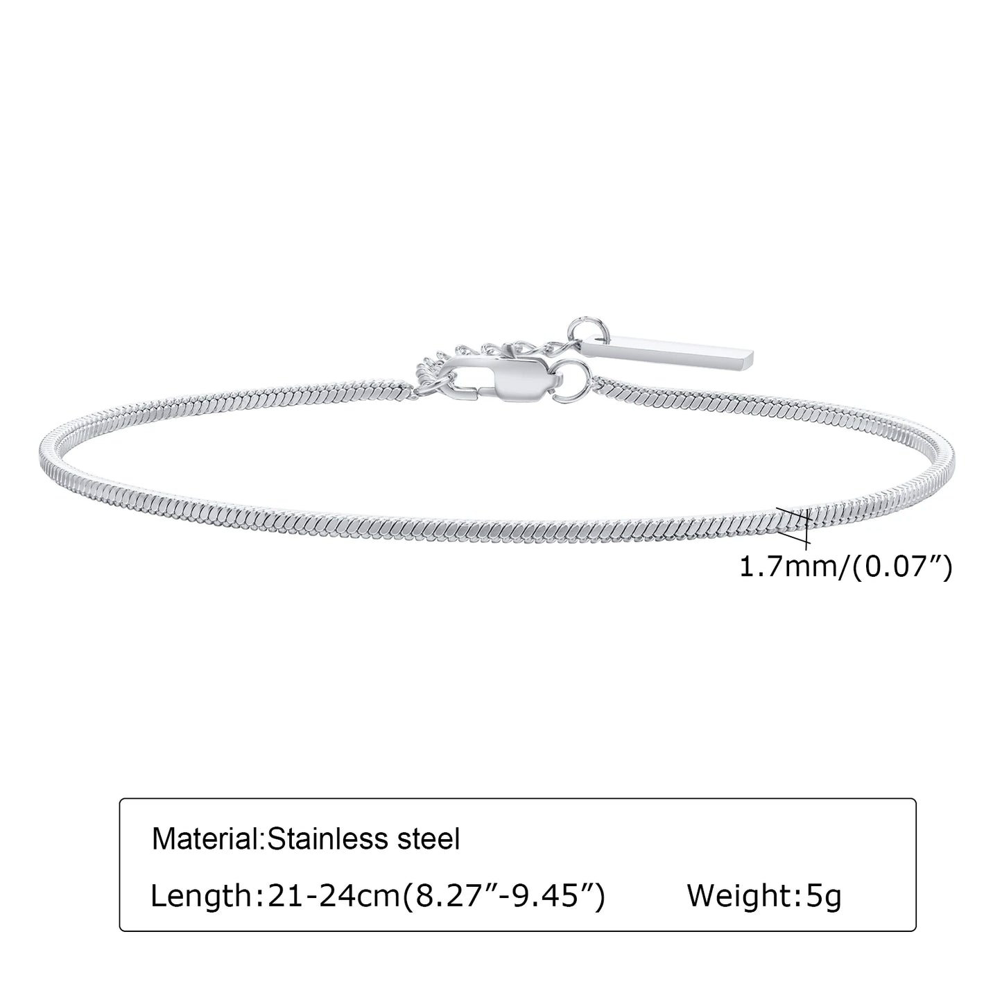 1.7mm Square Snake Chain Bracelets