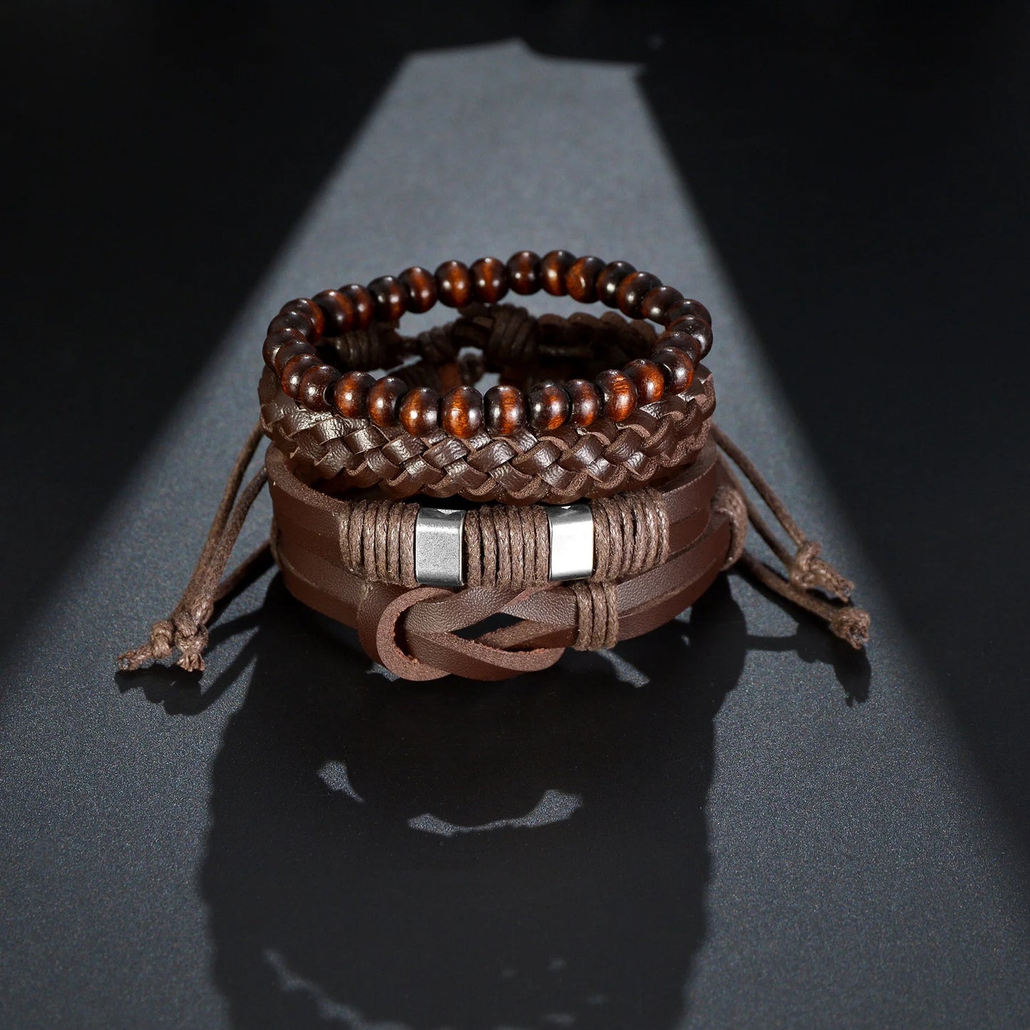 3/4Pcs/ Set Braided Wrap Leather Bracelet