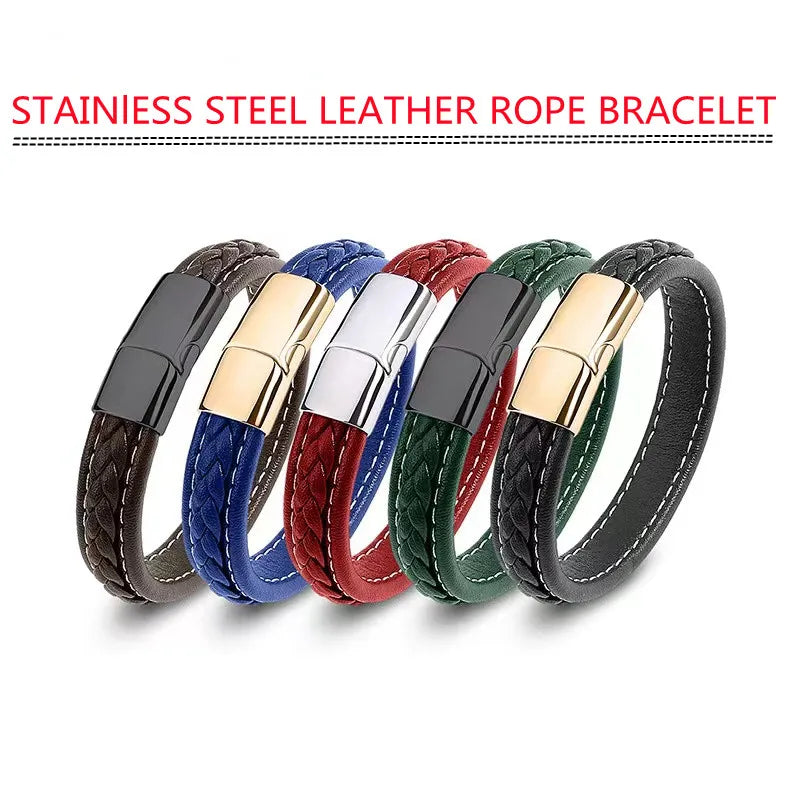 Wide Leather Rope Bracelet
