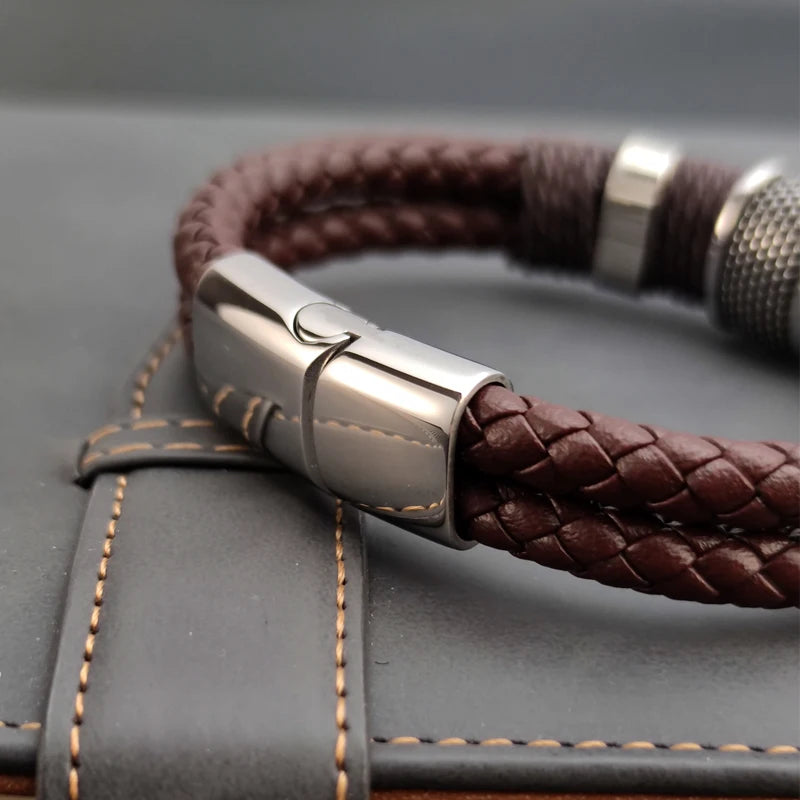 Brown Genuine Leather Men Bracelet