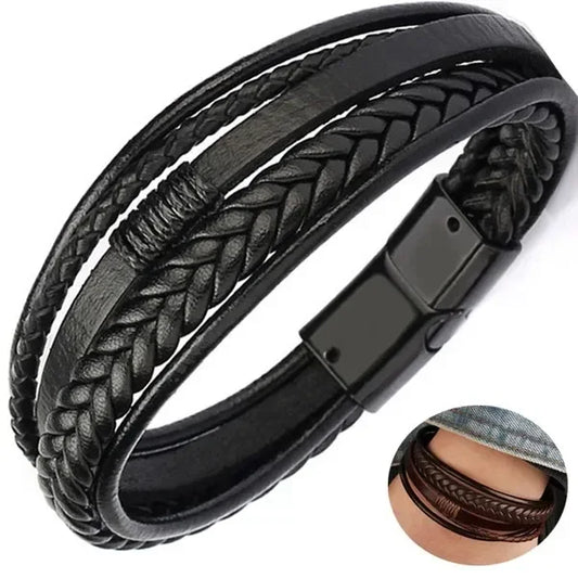Leather Braided Bracelet Alloy Magnetic